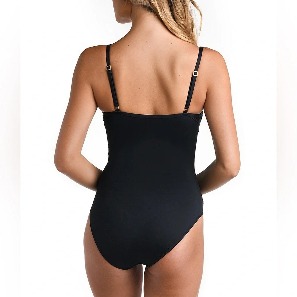 La Blanca Island Goddess Front Draped Tummy Control One Piece Swimsuit,SZ10,$125